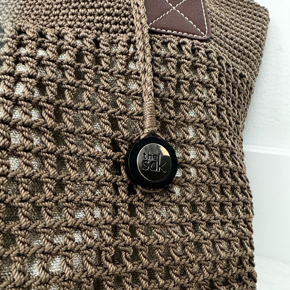 EUC The Sak large brown bucket lined crochet tote beach bag - Picture 2 of 8